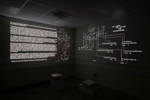 Computer readout on black background
