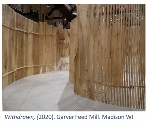 close up view of structure of thin ash poles in a circle at Garver Feed mill