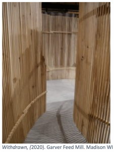 close up view of structure of thin ash poles in a circle at Garver Feed mill