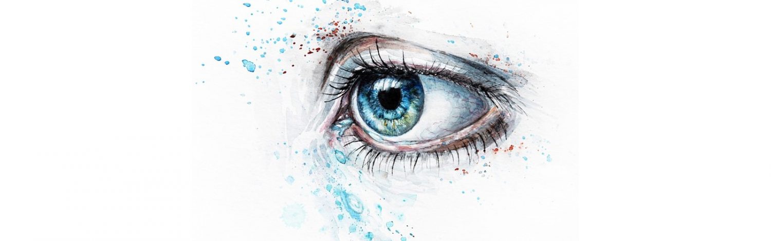 pastel drawn eye with blue iris