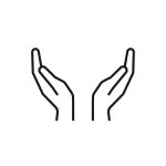 Black isolated outline icon of two hands on white background. Line Icon of two hands