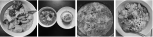 series of black and white photos of food