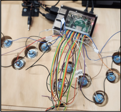 the sender raspberry pi with lots of colorful wires