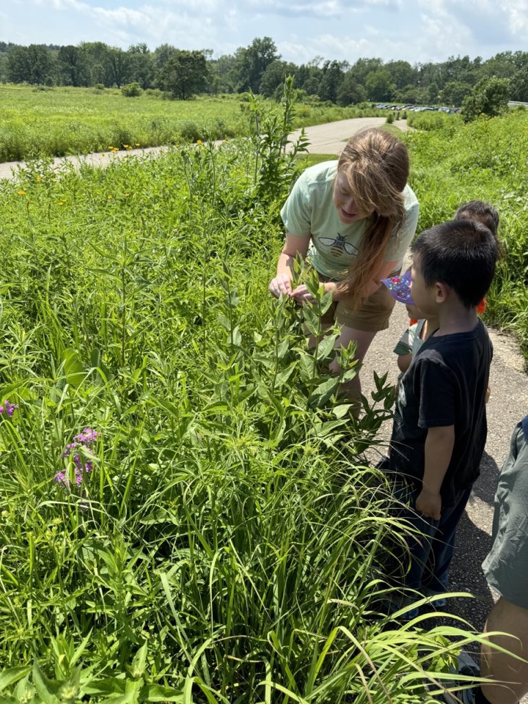 Kohler Fellow showing a group of children an example of nature